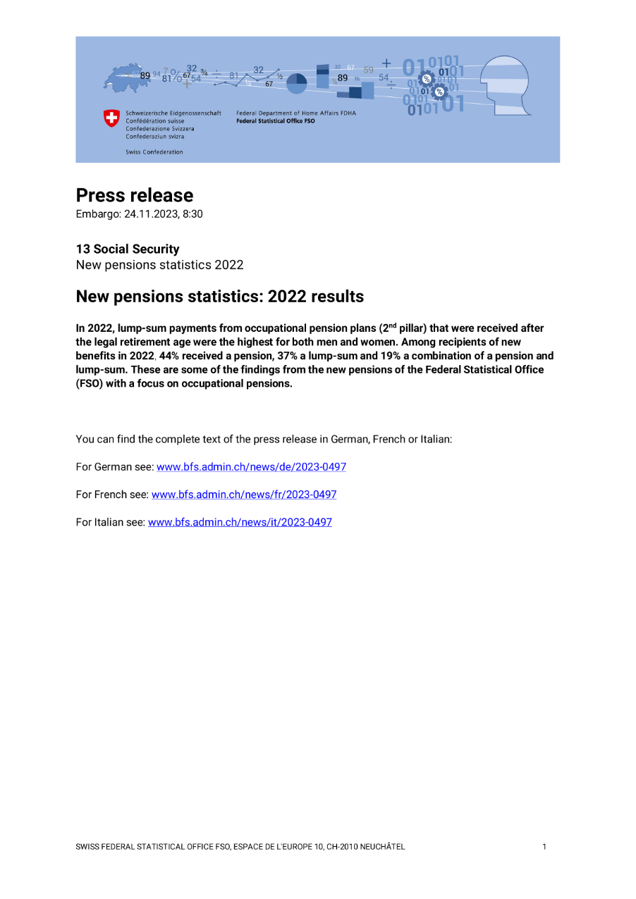 New pensions statistics: 2022 results