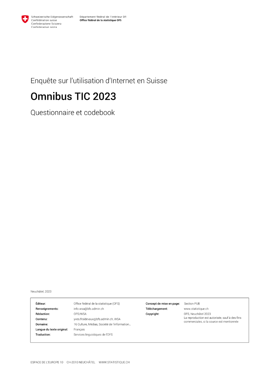 Enquête sur l'utilisation d'Internet 2023 - Questionnaire et Codebook