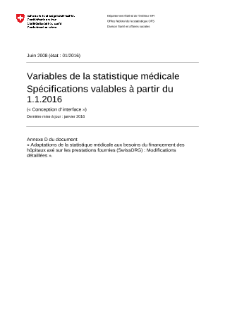 Statistique médicale des hôpitaux - Variables de la statistique médicale. Spécifications valables dès 1.1.2016