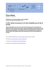 In 2021 almost one person in six with a disability was at risk of poverty