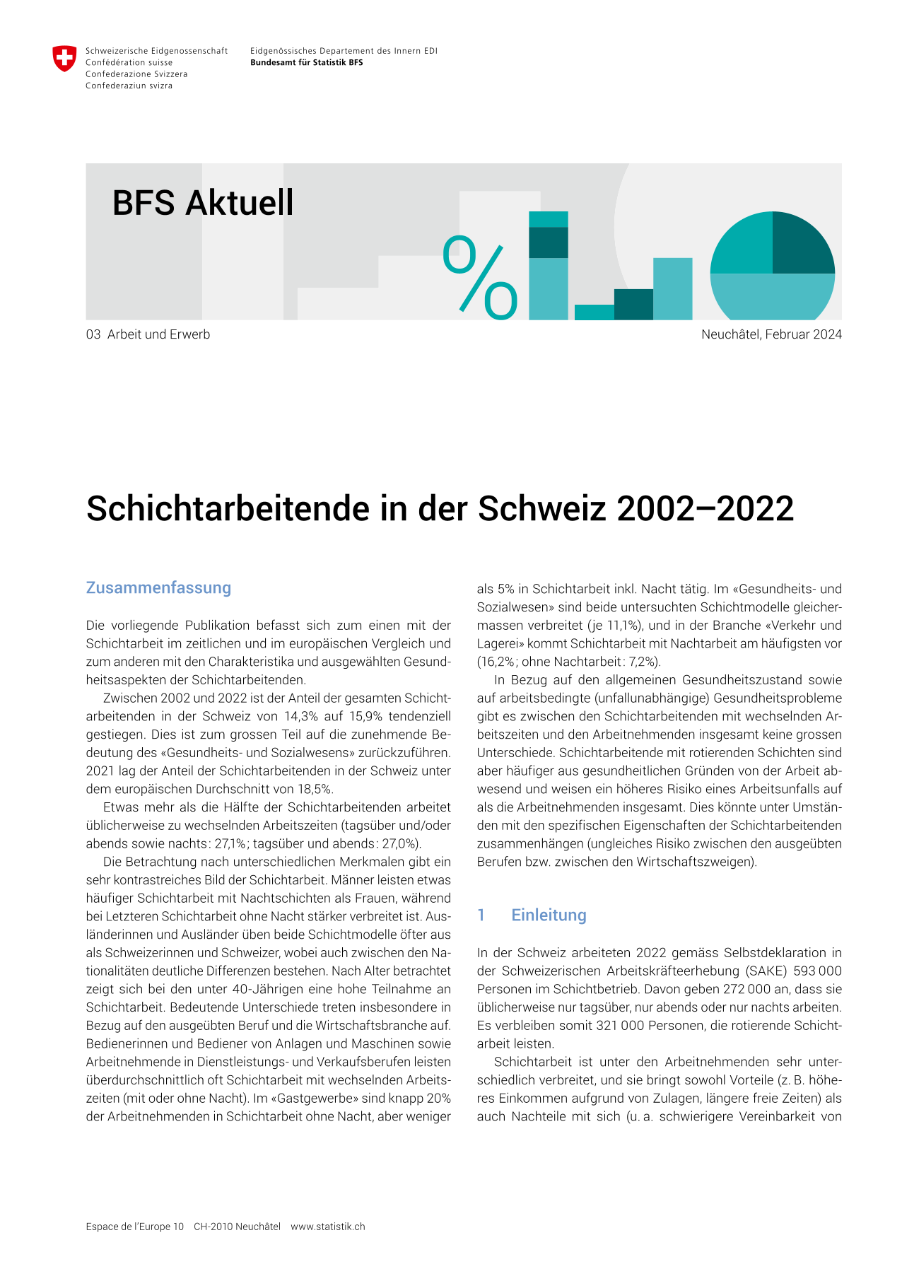Schichtarbeitende in der Schweiz 2002-2022