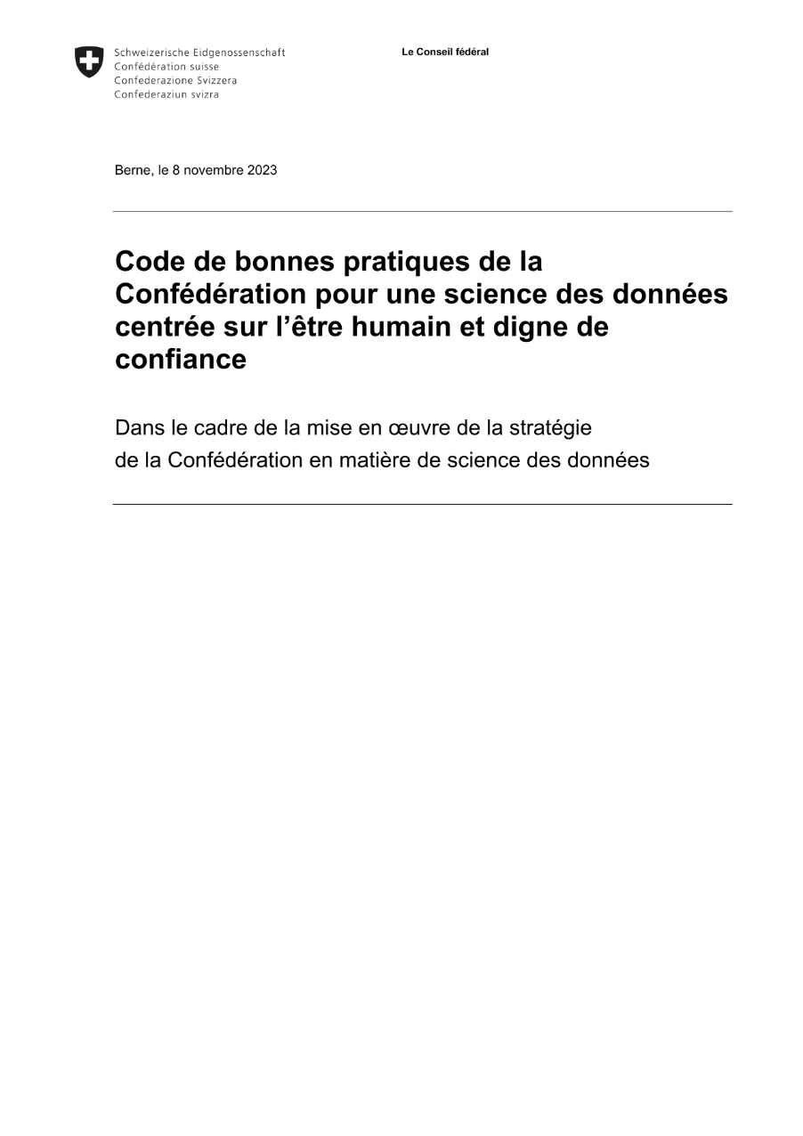 Code de bonnes pratiques de la Confédération pour une science des données centrée sur l'être humain et digne de confiance