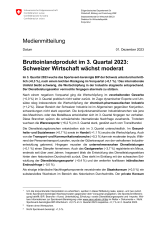 Bruttoinlandprodukt im 3. Quartal 2023 - Schweizer Wirtschaft wächst moderat