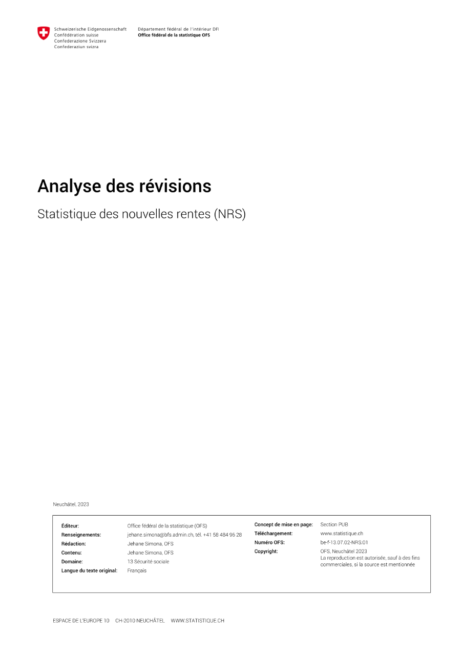 Statistiques des nouvelles rentes (NRS) - Analyse des révisions