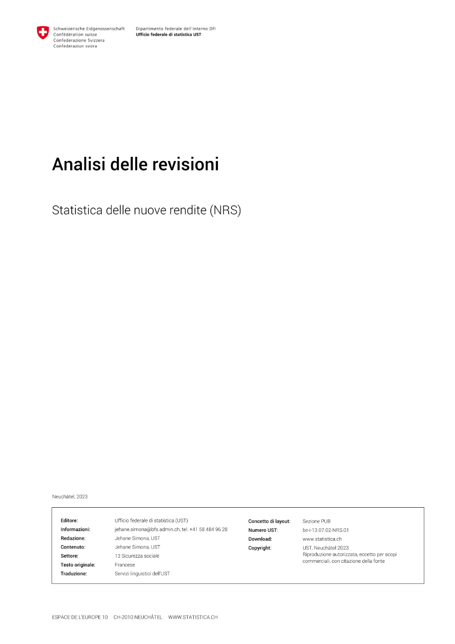 Statistica delle nuove rendite (NRS) - Analisi delle revisioni