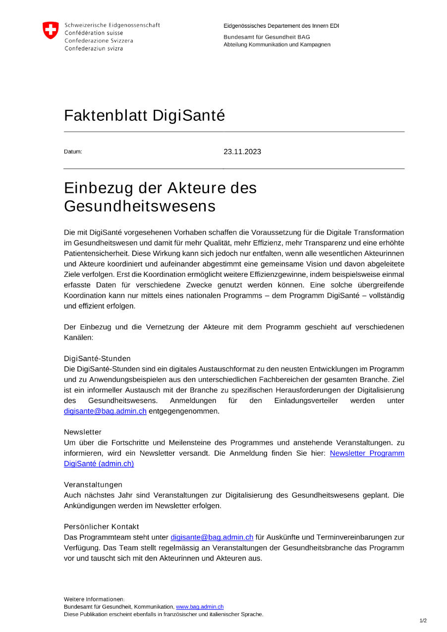 Einbezug der Akteure des Gesundheitswesens