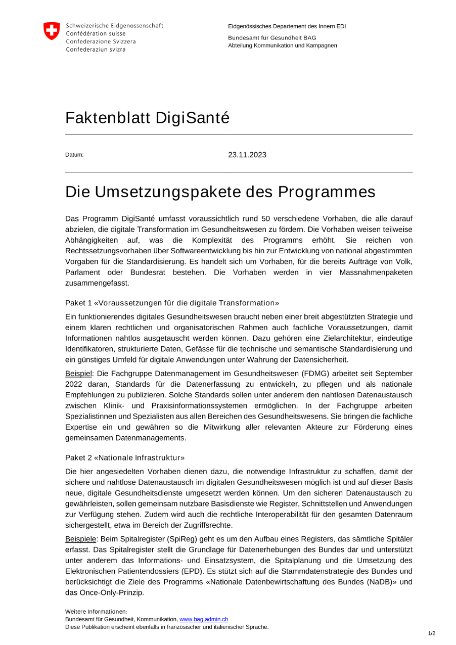 Die Umsetzungspakete des Programmes