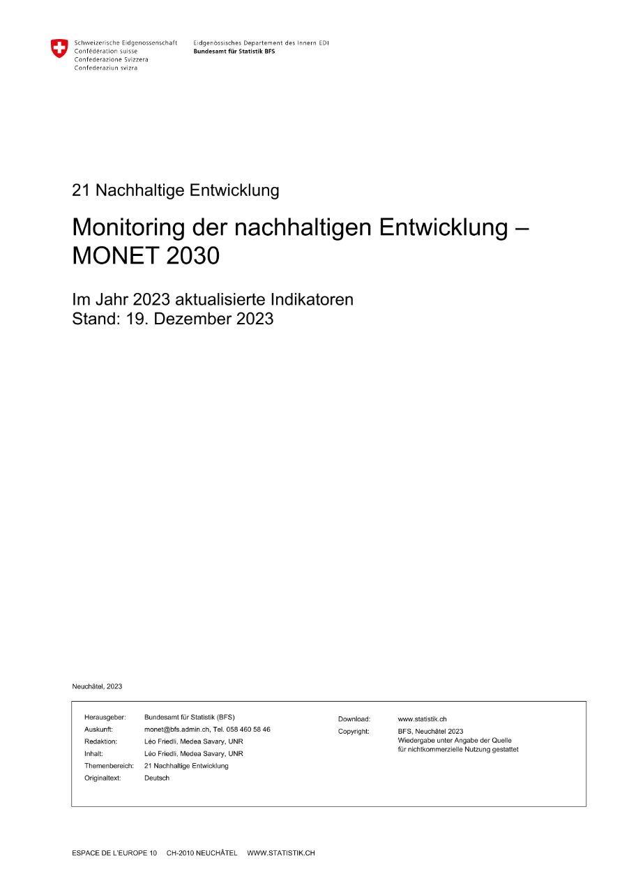 Aktualisierung des Indikatorensystems zur Nachhaltigen Entwicklung MONET