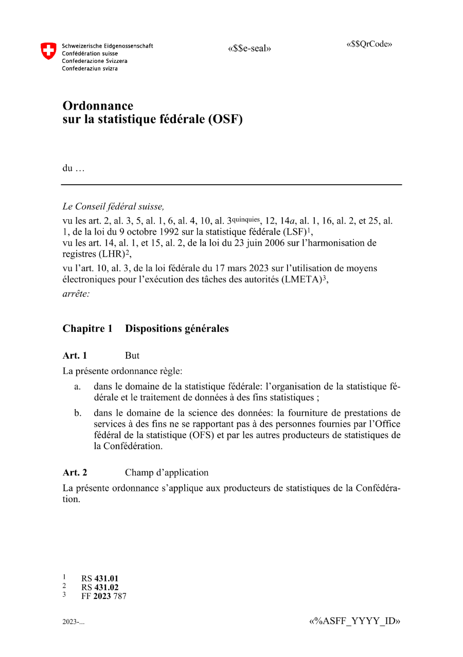 Ordonnance sur la statistique fédérale (OSF)