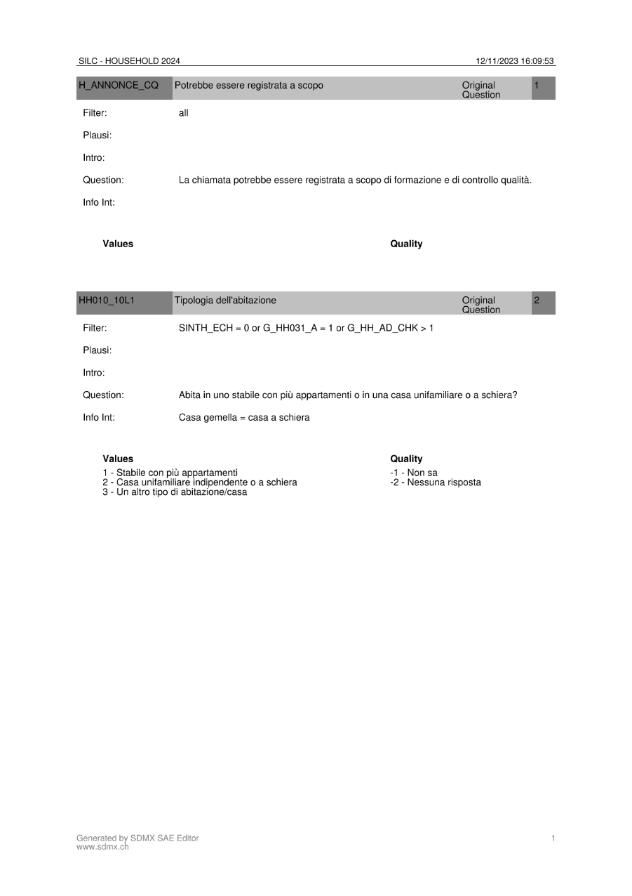 Questionario economia domestica