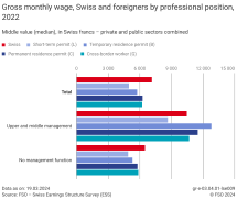 Gross monthly wage, Swiss and foreigners by professional position, 2022