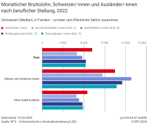 Monatlicher Bruttolohn, Schweizer/-innen und Ausländer/-innen nach beruflicher Stellung, 2022