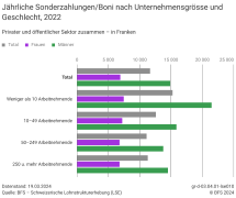 Jährliche Sonderzahlungen/Boni nach Unternehmensgrösse und Geschlecht, 2022