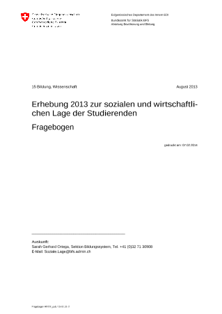 Fragebogen: Erhebung 2013 zur sozialen und wirtschaftlichen Lage der Studierenden
