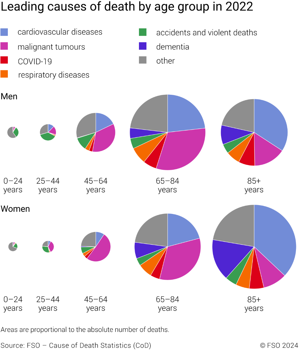 Leading causes of death by age group in 2022