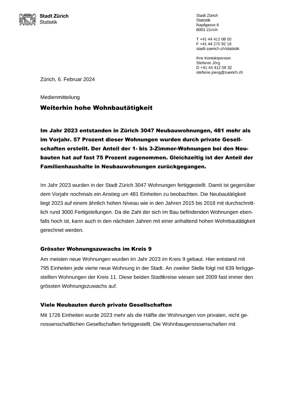 Weiterhin hohe Wohnbautätigkeit