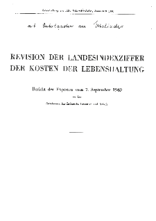 Revision der Landesindexziffer der Kosten der Lebenshaltung. Bericht der Experten vom 7. September 1949