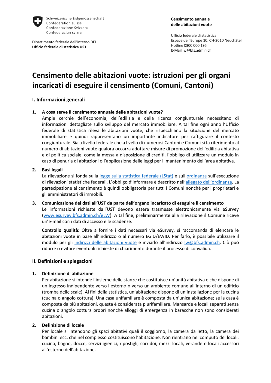 Censimento delle abitazioni vuote - Istruzioni