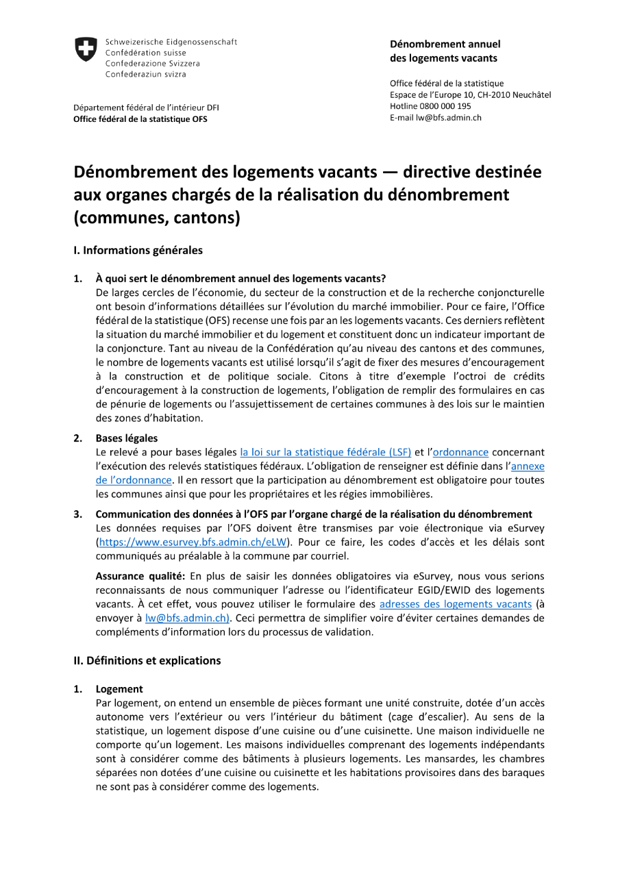 Dénombrement des logements vacants - Directives