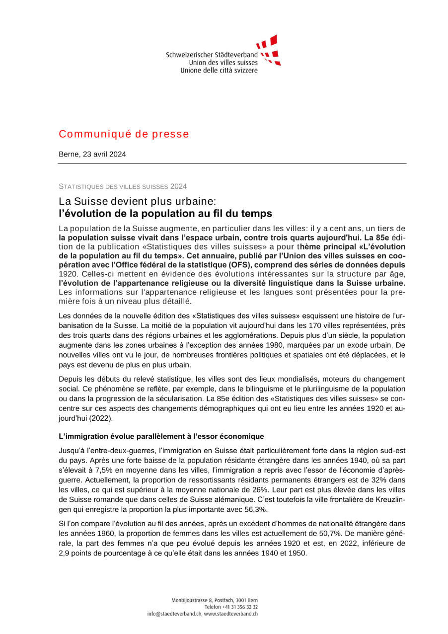 La Suisse devient plus urbaine: l'évolution de la population au fil du temps