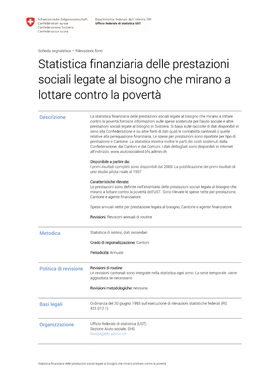 Statistica finanziaria delle prestazioni sociali legate al bisogno che mirano a lottare contro la povertà