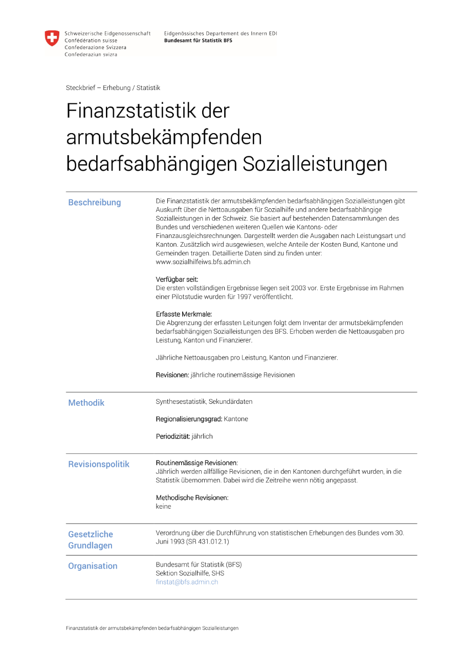 Finanzstatistik der armutsbekämpfenden bedarfsabhängigen Sozialleistungen
