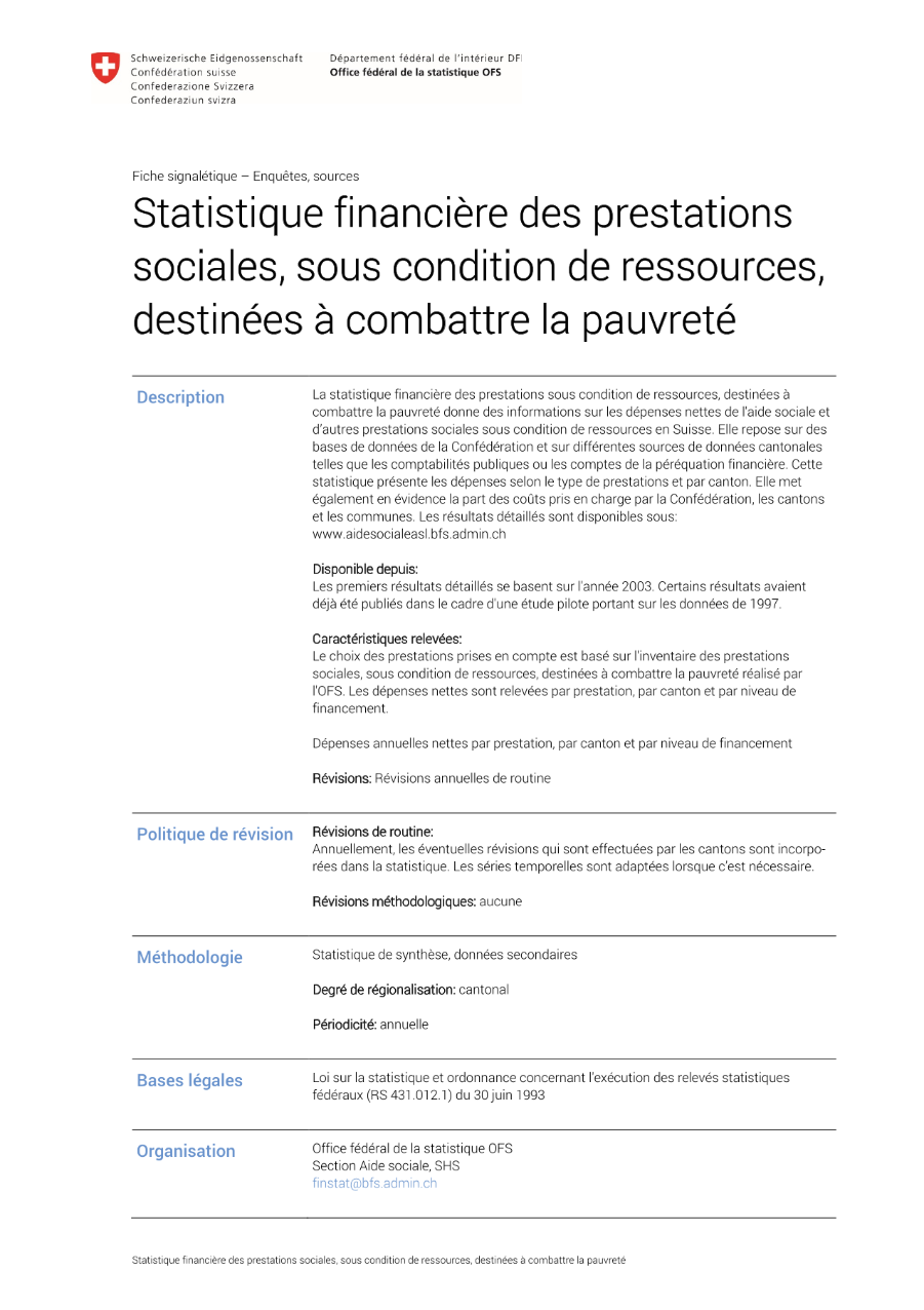 Statistique financière des prestations sociales, sous condition de ressources, destinées à combattre la pauvreté