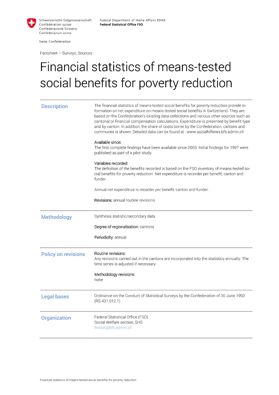 Financial statistics of means-tested social benefits for poverty reduction