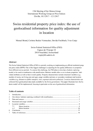 Swiss residential property price index: the use of geolocalised information for quality adjustment in location