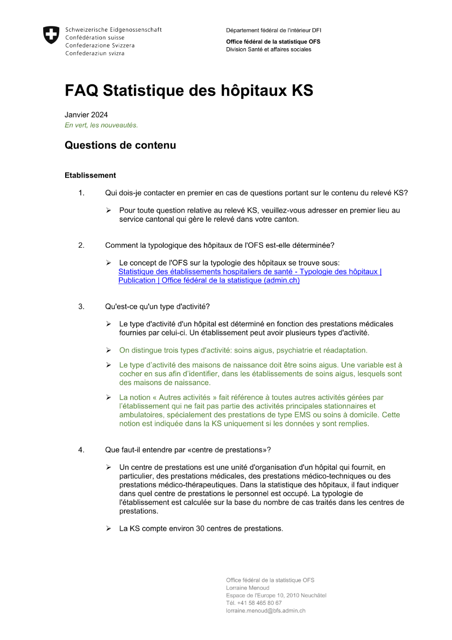 Statistique des hôpitaux - FAQ valable dès l'introduction de SpiGes