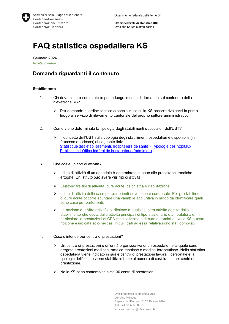 Statistica ospedaliera - FAQ valida dall'introduzione di SpiGes