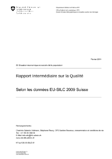 Rapport Intermédiaire sur la Qualité: données EU-SILC 2009, Suisse