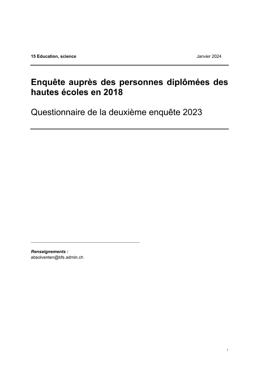 Enquête auprès des personnes diplômées des hautes écoles - Questionnaire de la deuxième enquête 2023