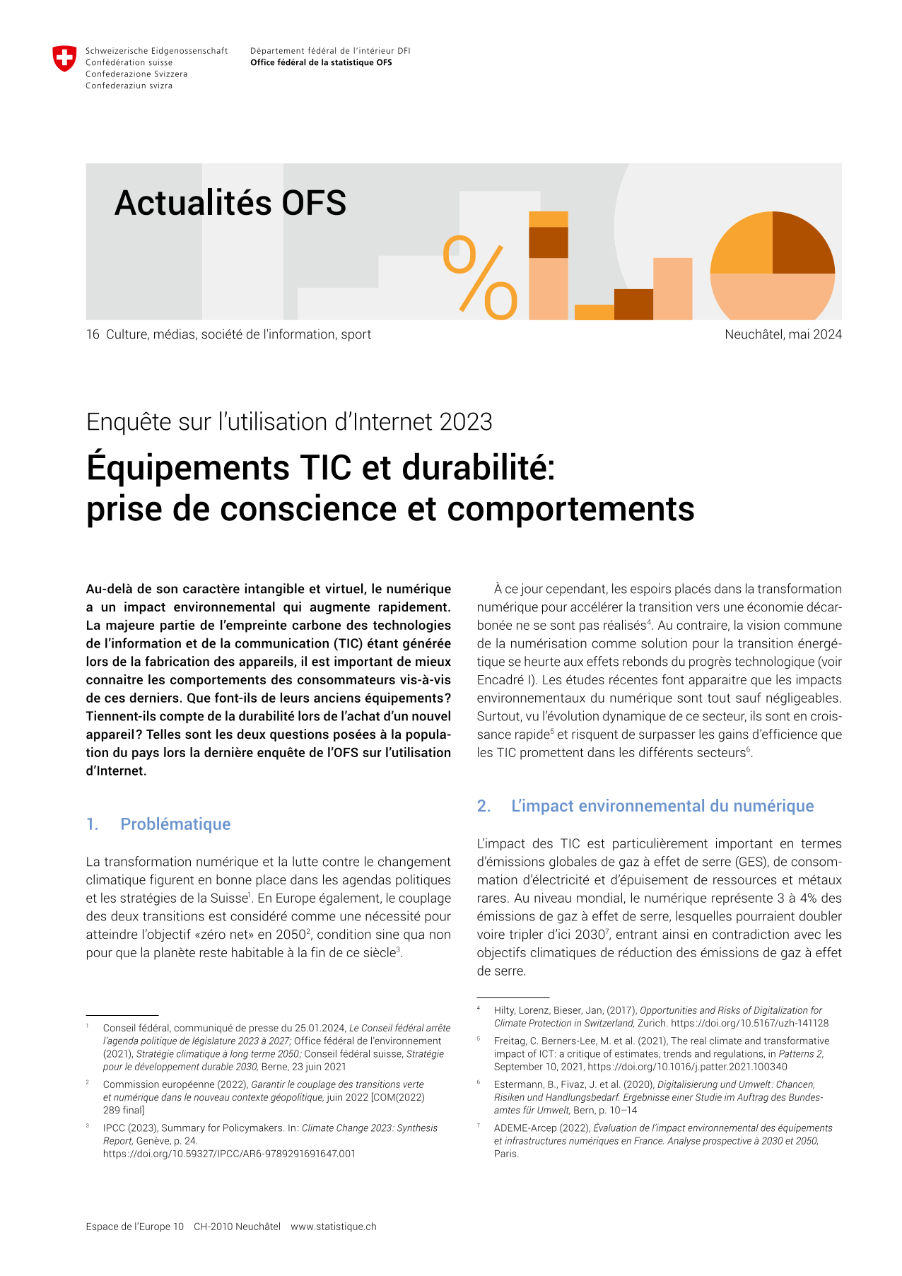 Équipements TIC et durabilité: prise de conscience et comportements