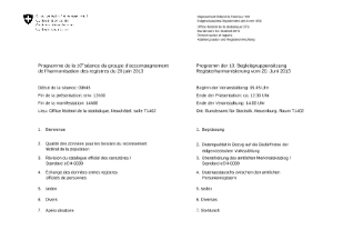 Programme de la 10e séance du groupe d'accompagnement de l'harmonisation des registres du 20 juin 2013