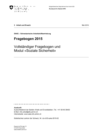 SAKE: Fragebogen 2015 - Vollständiger Fragebogen und Modul «Soziale Sicherheit»