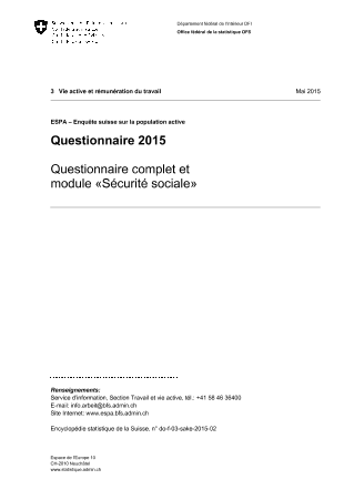 ESPA: Questionnaire 2015 - Questionnaire complet et module «Sécurité sociale»