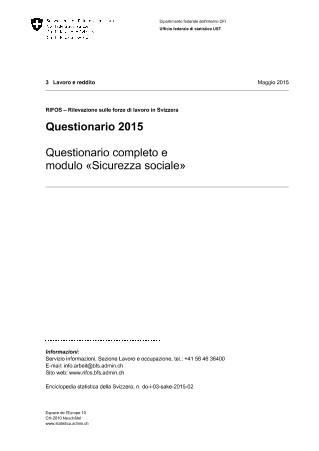 RIFOS: Questionario 2015 -  Questionario completo e modulo «Sicurezza sociale»
