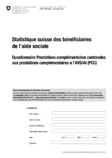 Questionnaire Prestations complémentaires cantonales aux prestations complémentaires à l'AVS/AI (PCC)