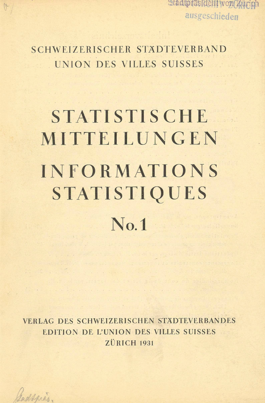 Statistische Mitteilungen: No. 1