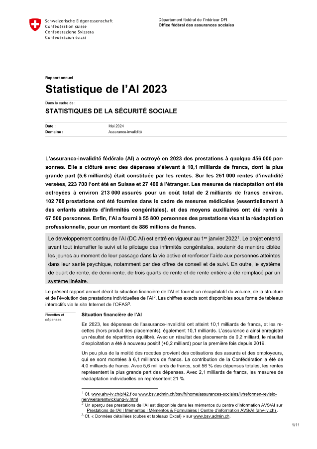 Statistique de l'AI 2023 - Statistiques de la sécurité sociale ...