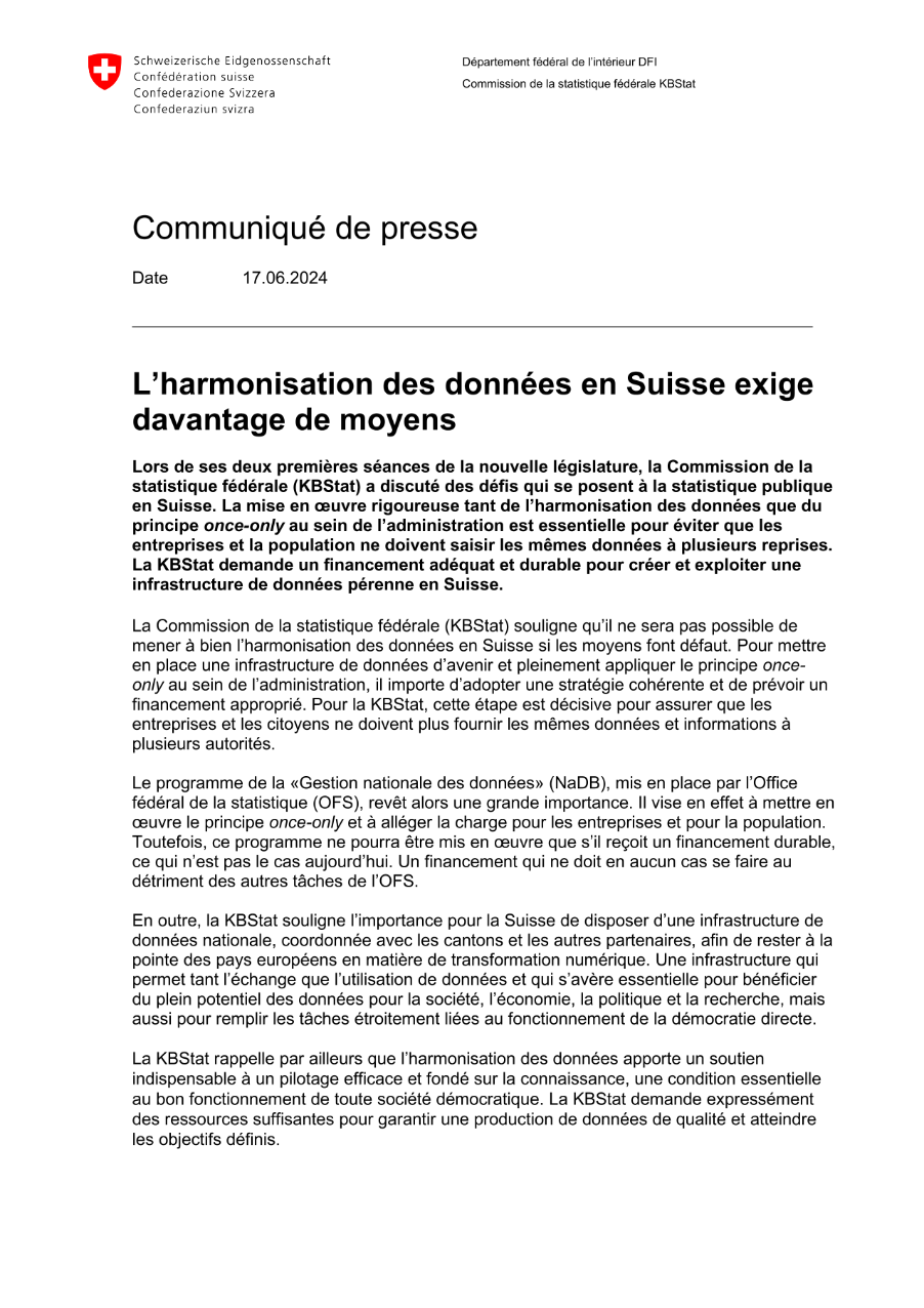L'harmonisation des données en Suisse exige davantage de moyens