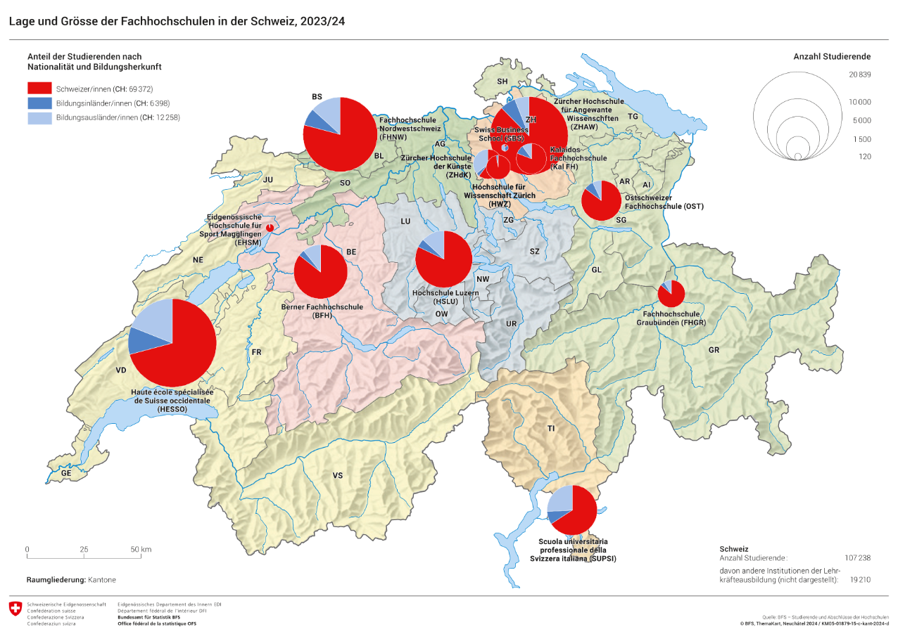 Lage und Grösse der Fachhochschulen in der Schweiz