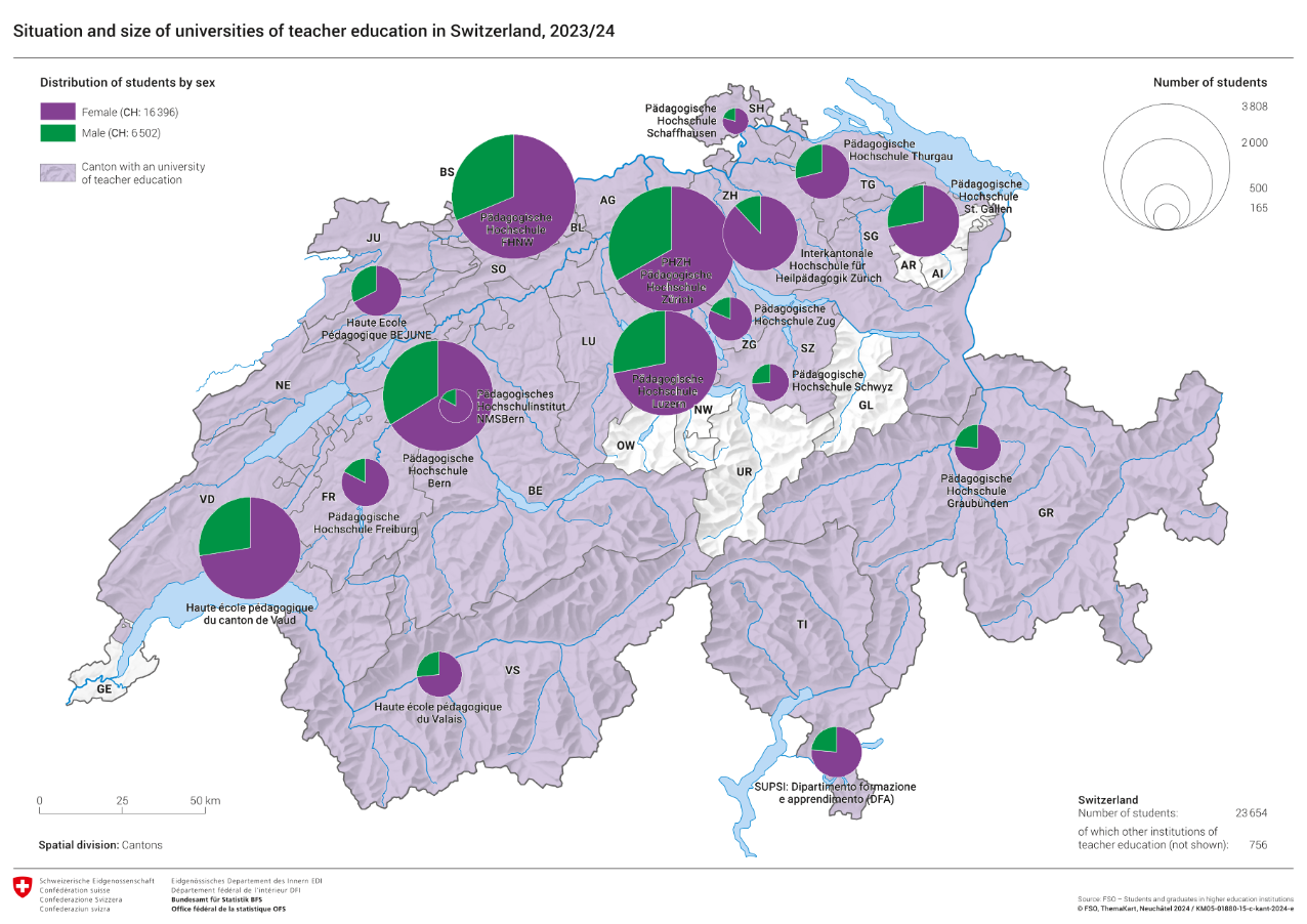 Situation and size of universities of teacher education in Switzerland