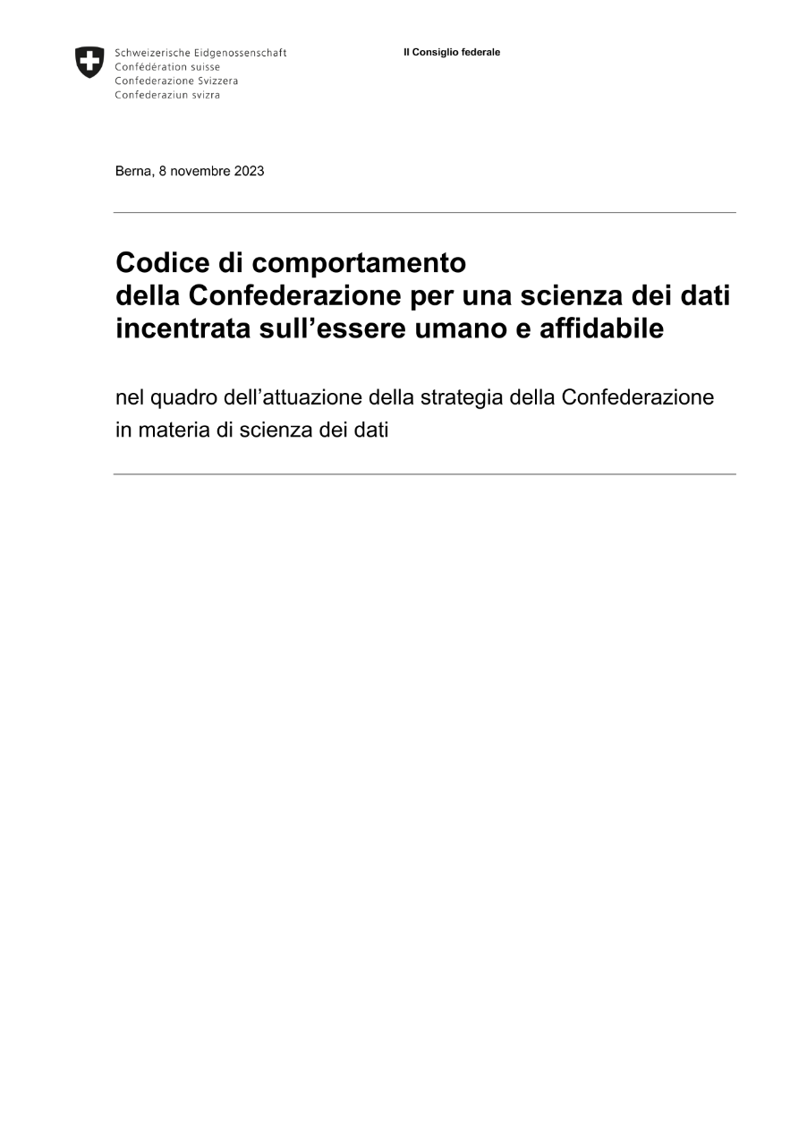 Codice di comportamento della Confederazione per una scienza dei dati incentrata sull'essere umano e affidabile