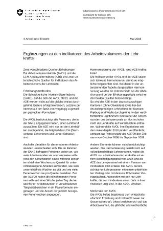 Ergänzungen zu den Indikatoren des Arbeitsvolumens der Lehrkräfte