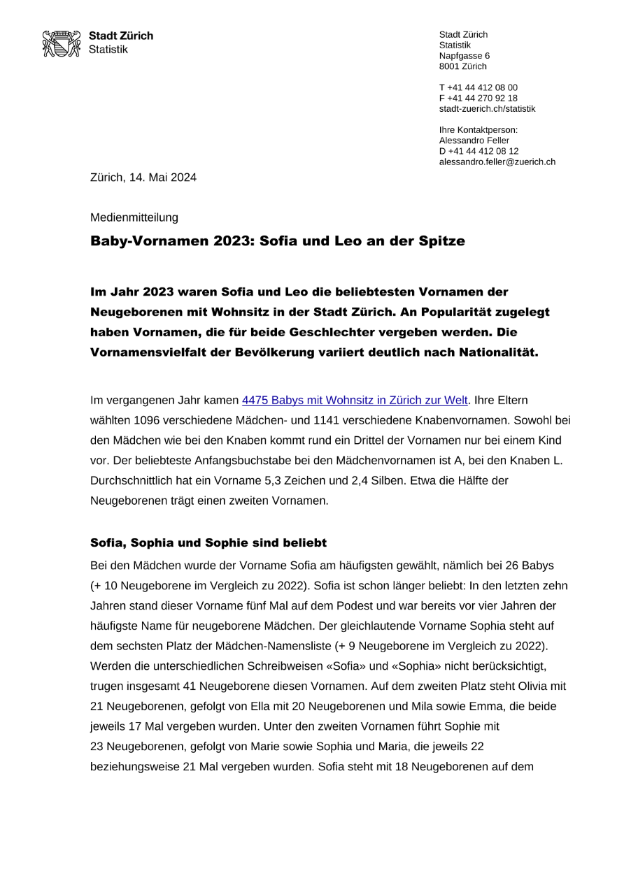 Baby-Vornamen 2023: Sofia und Leo an der Spitze