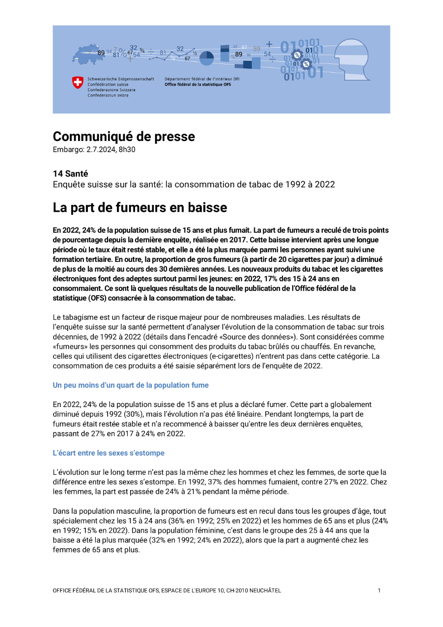 La part de fumeurs en baisse