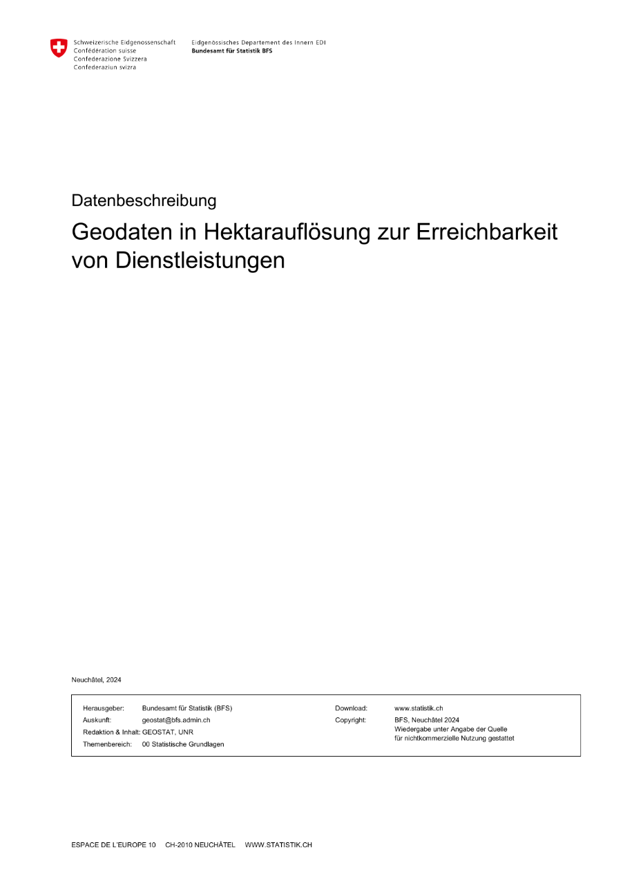 Dienstleistungen für die Bevölkerung - Erreichbarkeit: Datenbeschreibung