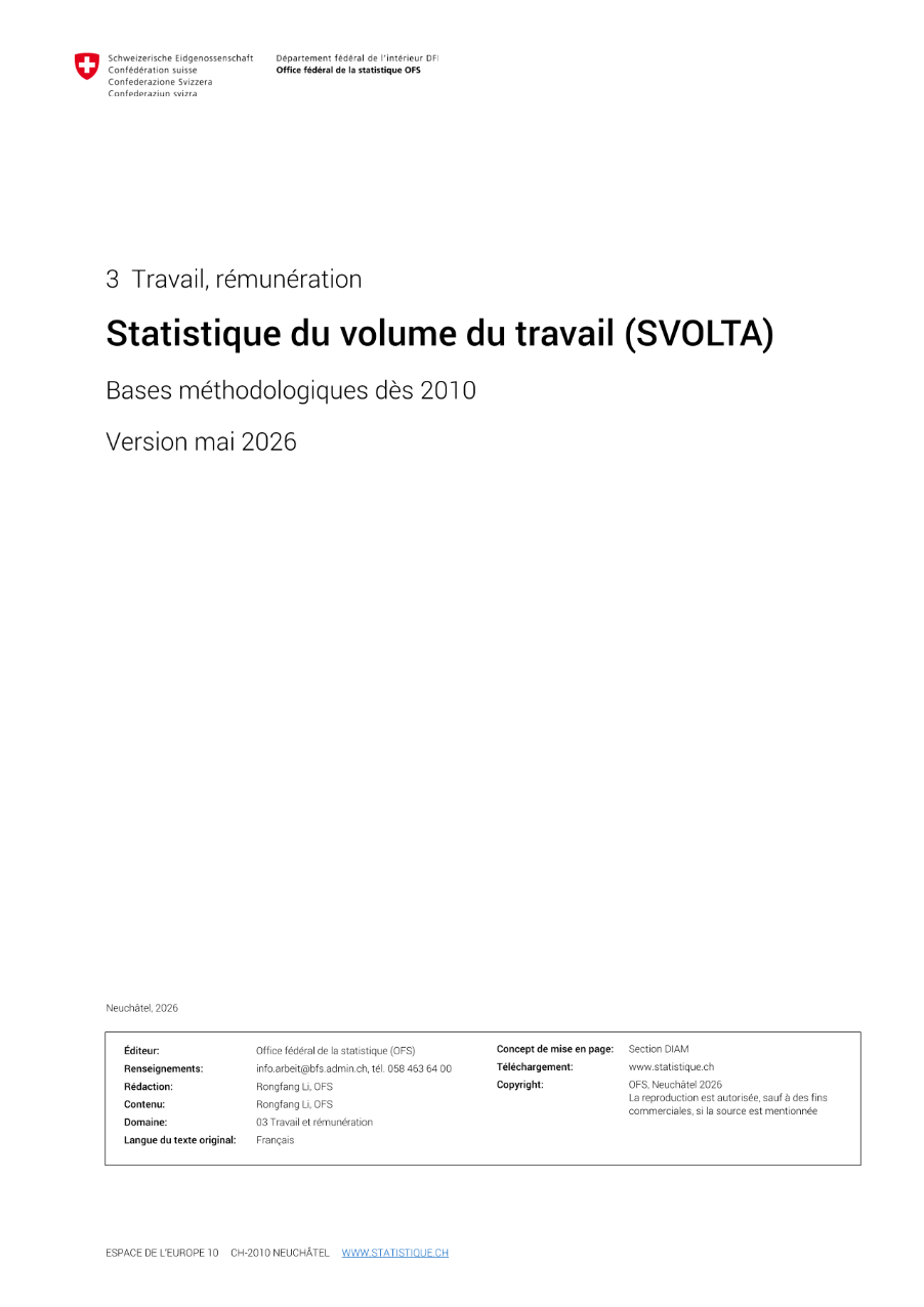 Statistique du volume du travail (SVOLTA) - Bases méthodologiques dès 2010